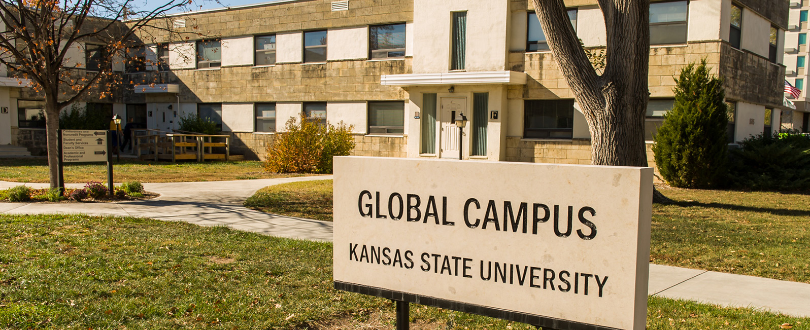entrance and garden area of k-state's global campus